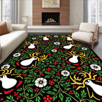 Whimsical White Reindeer Floral Garland Rug