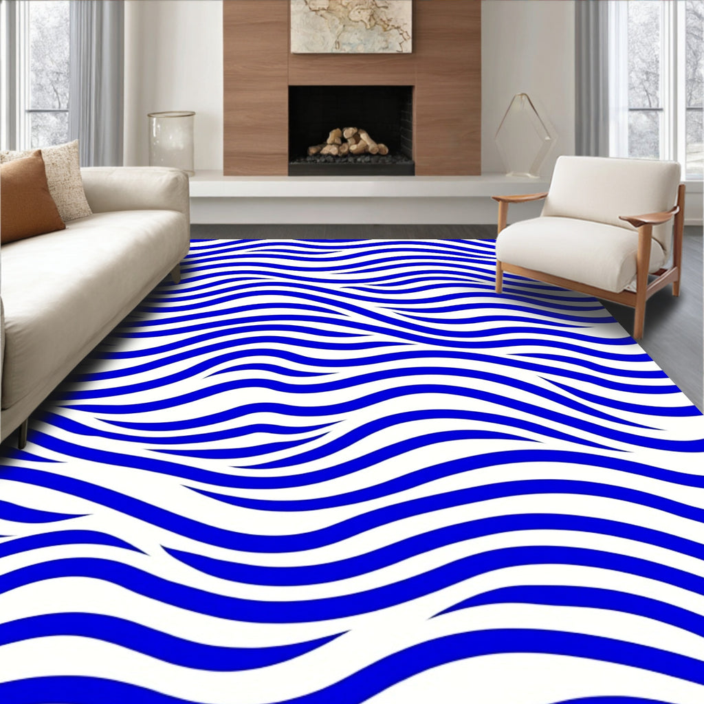 Bold Blue Flowing Wave Rug