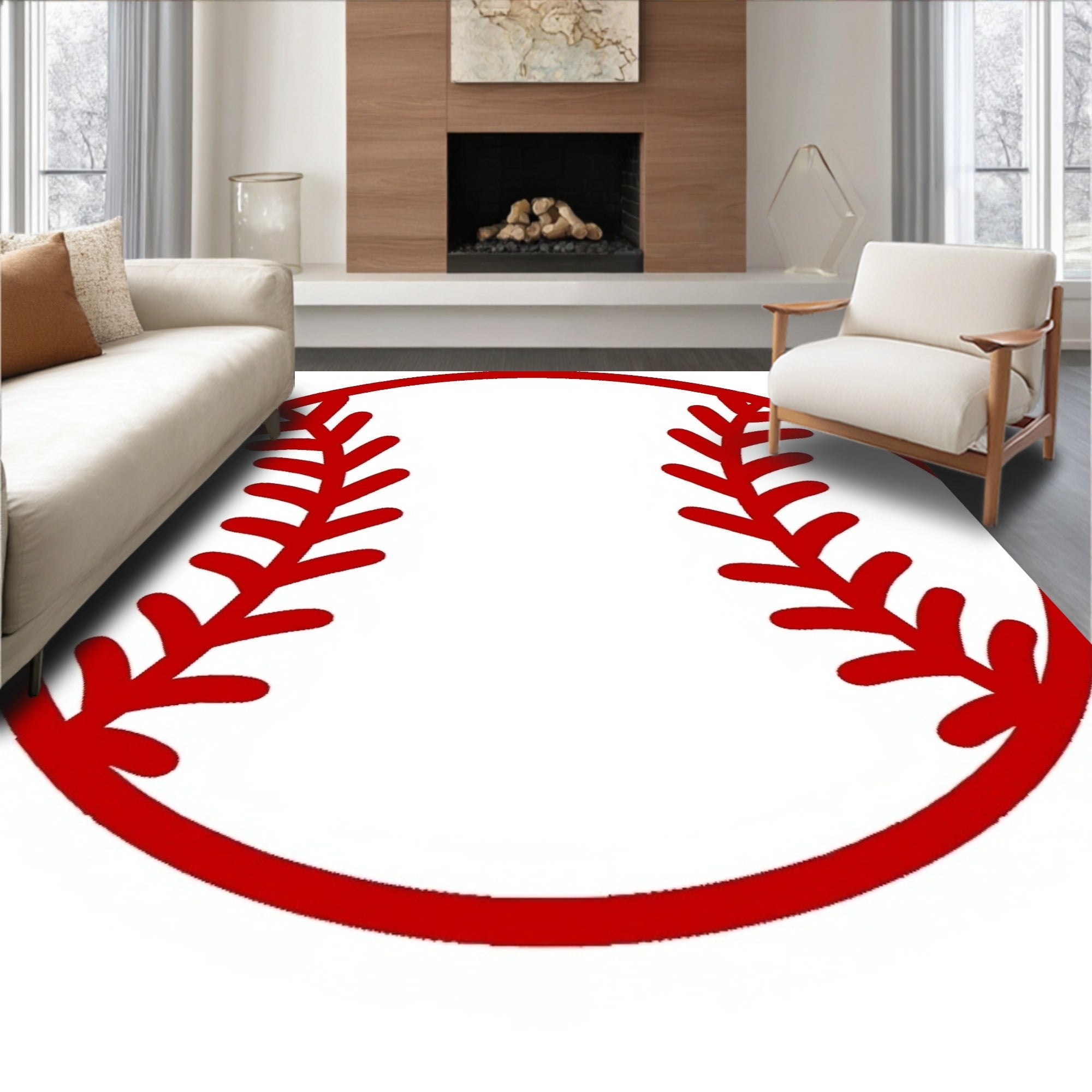 Classic Red Baseball Stitch Rug
