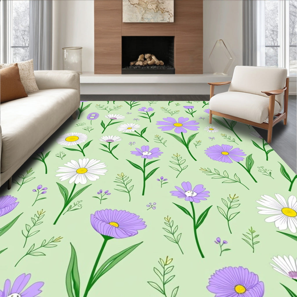 Lilac White Daisy Garden Meadow Rug