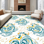 Teal and Gold Swirling Abstract Waves Rug