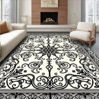 Cream Black Scrollwork Elaborate Star Rug