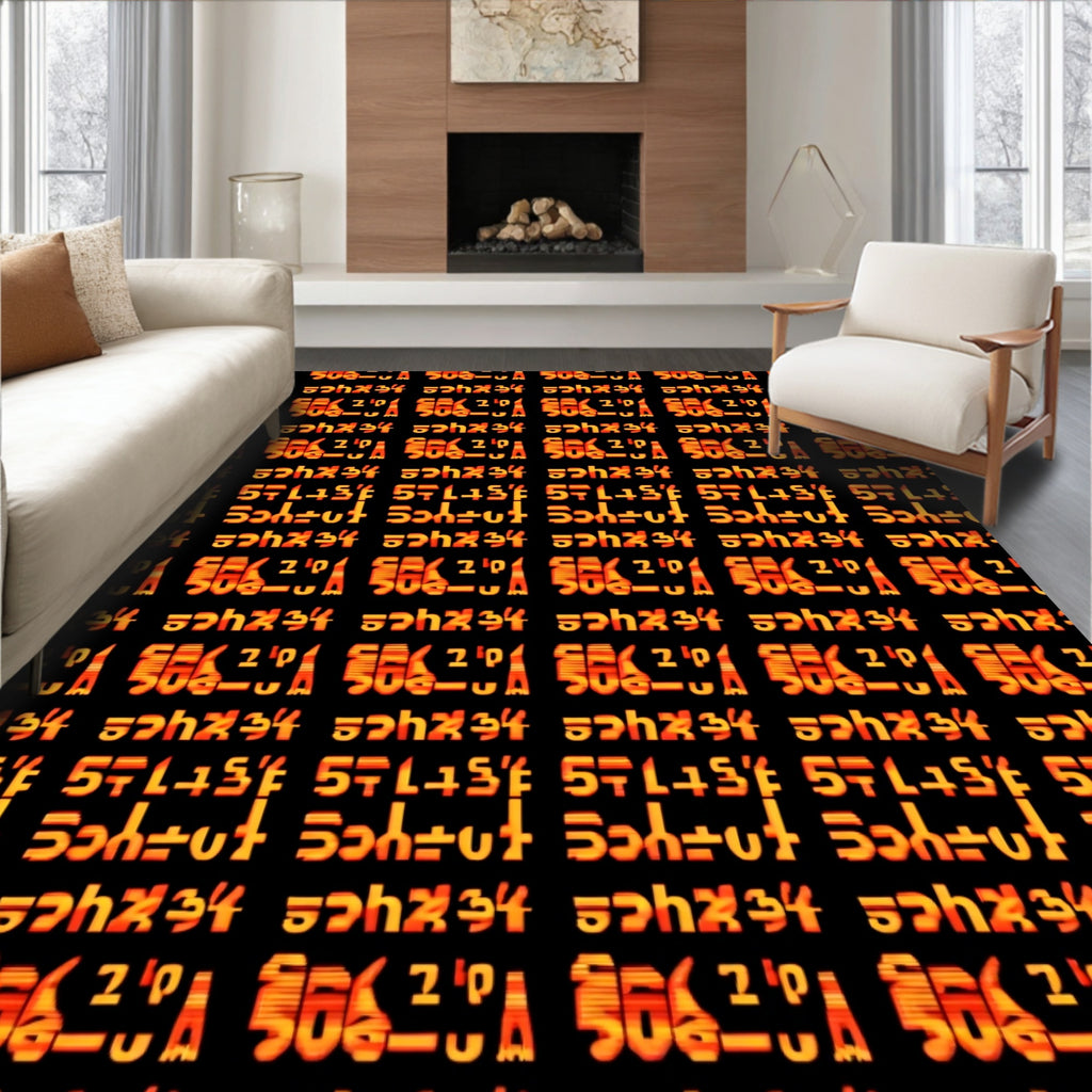 Orange Red Geometric Alphabet Rug