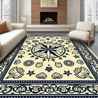 Navy Blue Nautical Star Seashell Scatter Rug