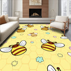 Whimsical Yellow Bees Flowers Honeycomb Rug