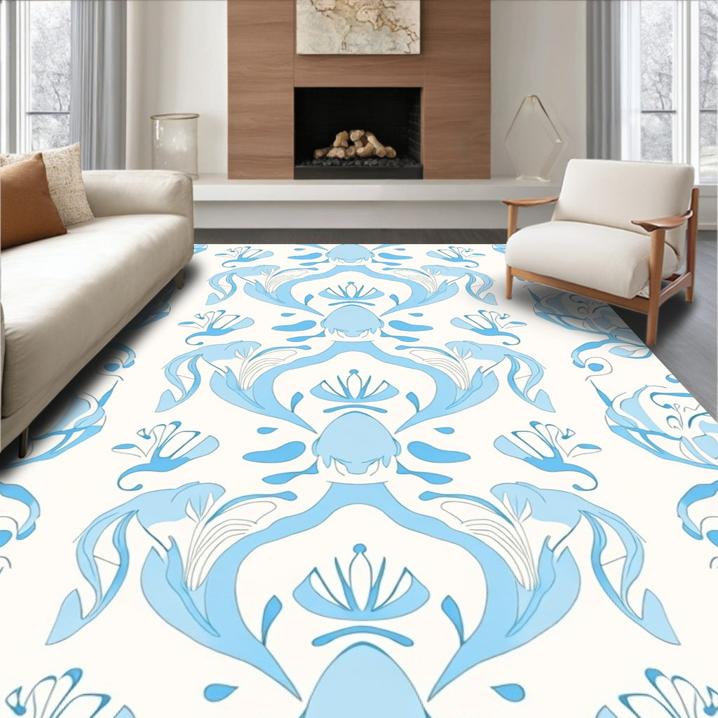 Light Blue Floral Damask Repeats Rug