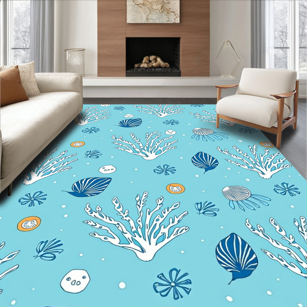 Ocean Coral Jellyfish Seashell Collection Rug