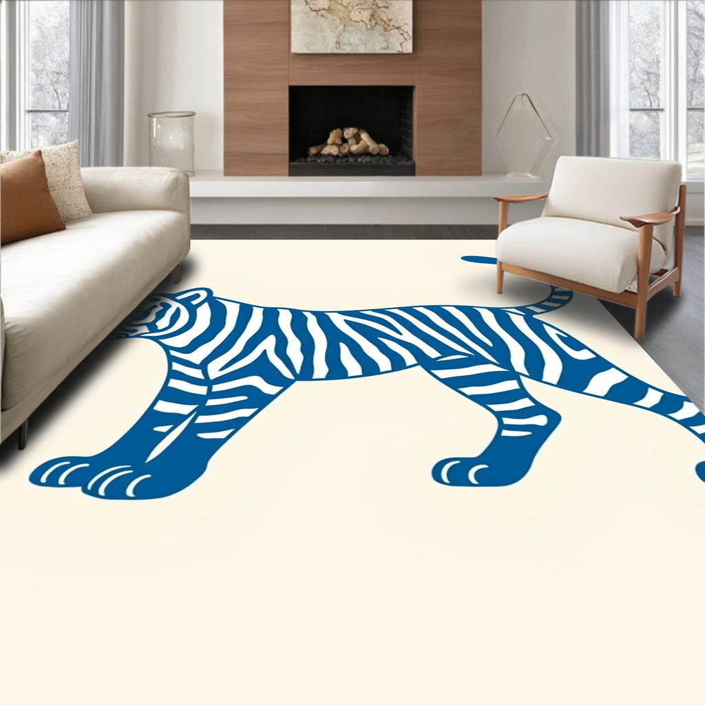 Bold Blue Tiger Stripped Silhouette Rug
