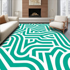 Teal and White Interlocking Lines Rug