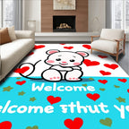 Cute White Mouse Red Hearts Background Rug