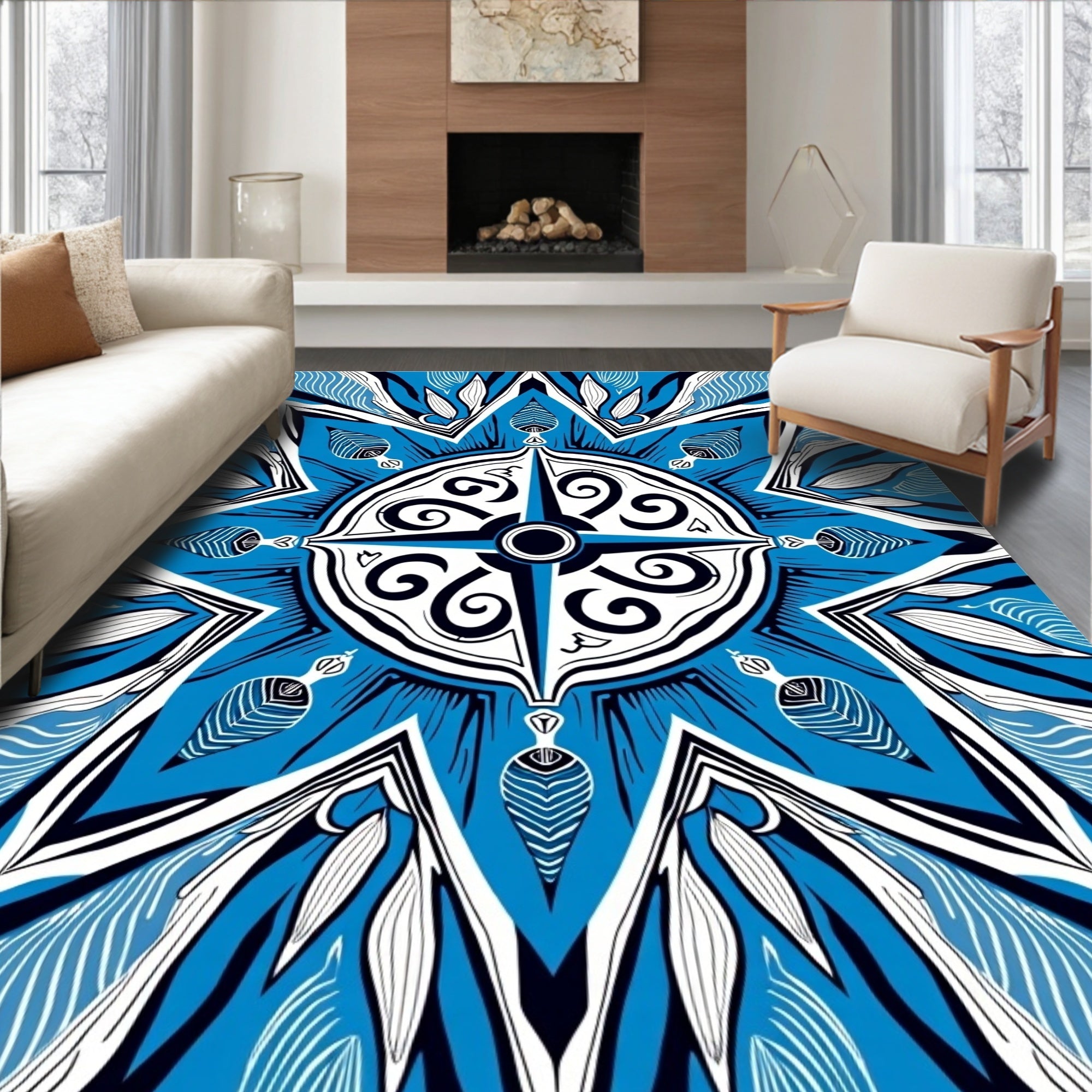Blue Oceanic Starburst Medallion Rug