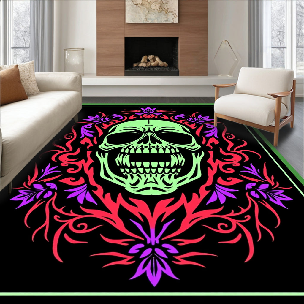 Radiant Skull Floral Border Rug