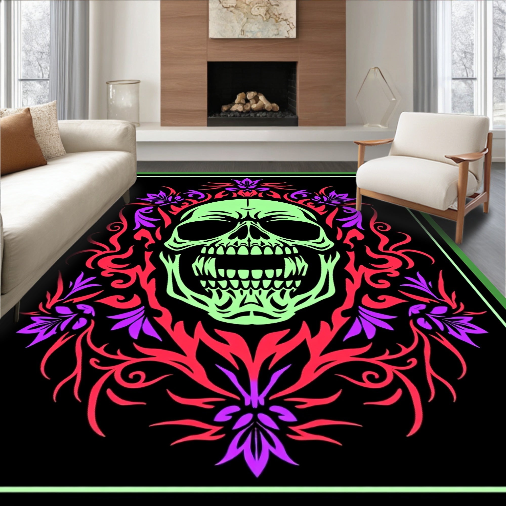 Radiant Skull Floral Border Rug