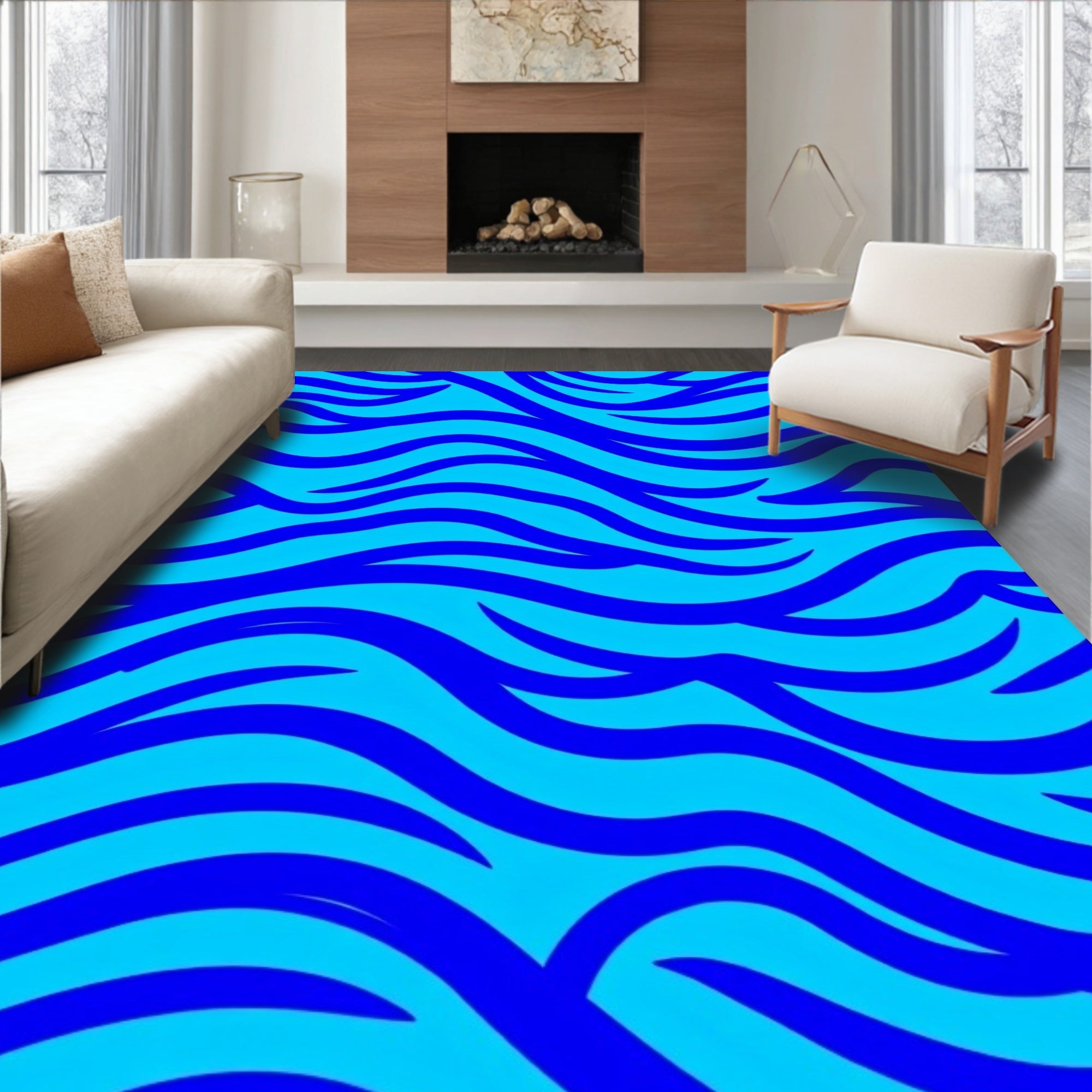 Bold Blue Wave Abstract Rug