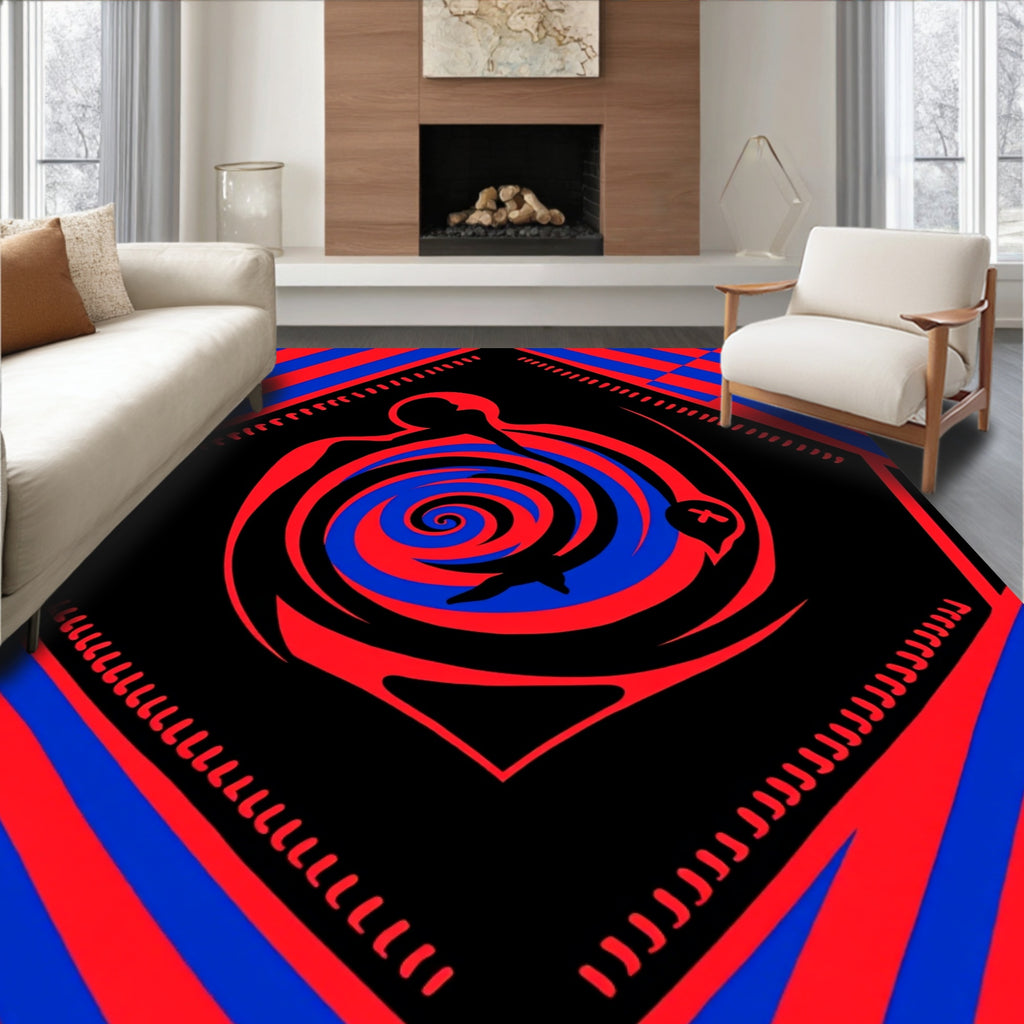 Spiritual Red Blue Swirl Figure Icon Rug