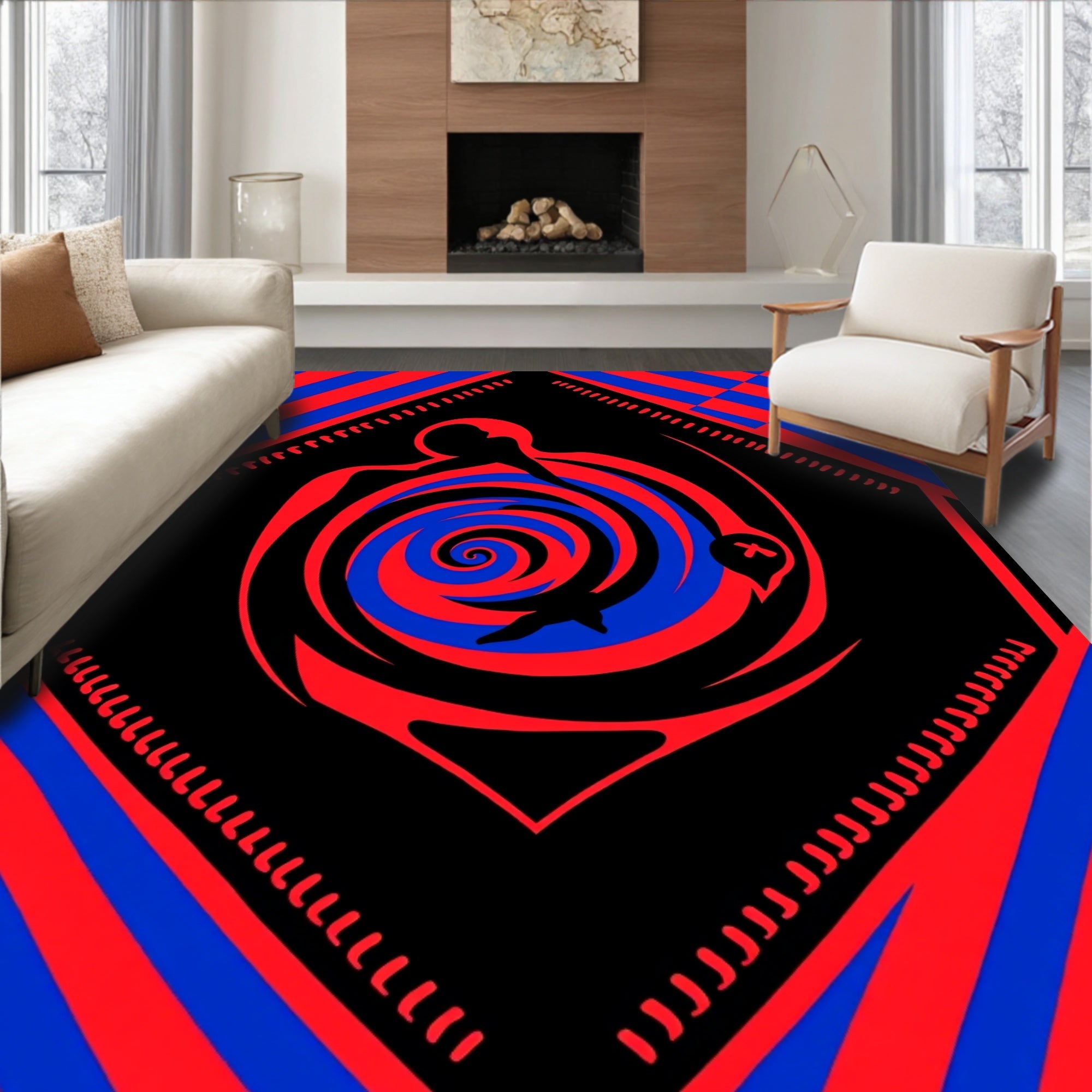 Spiritual Red Blue Swirl Figure Icon Rug