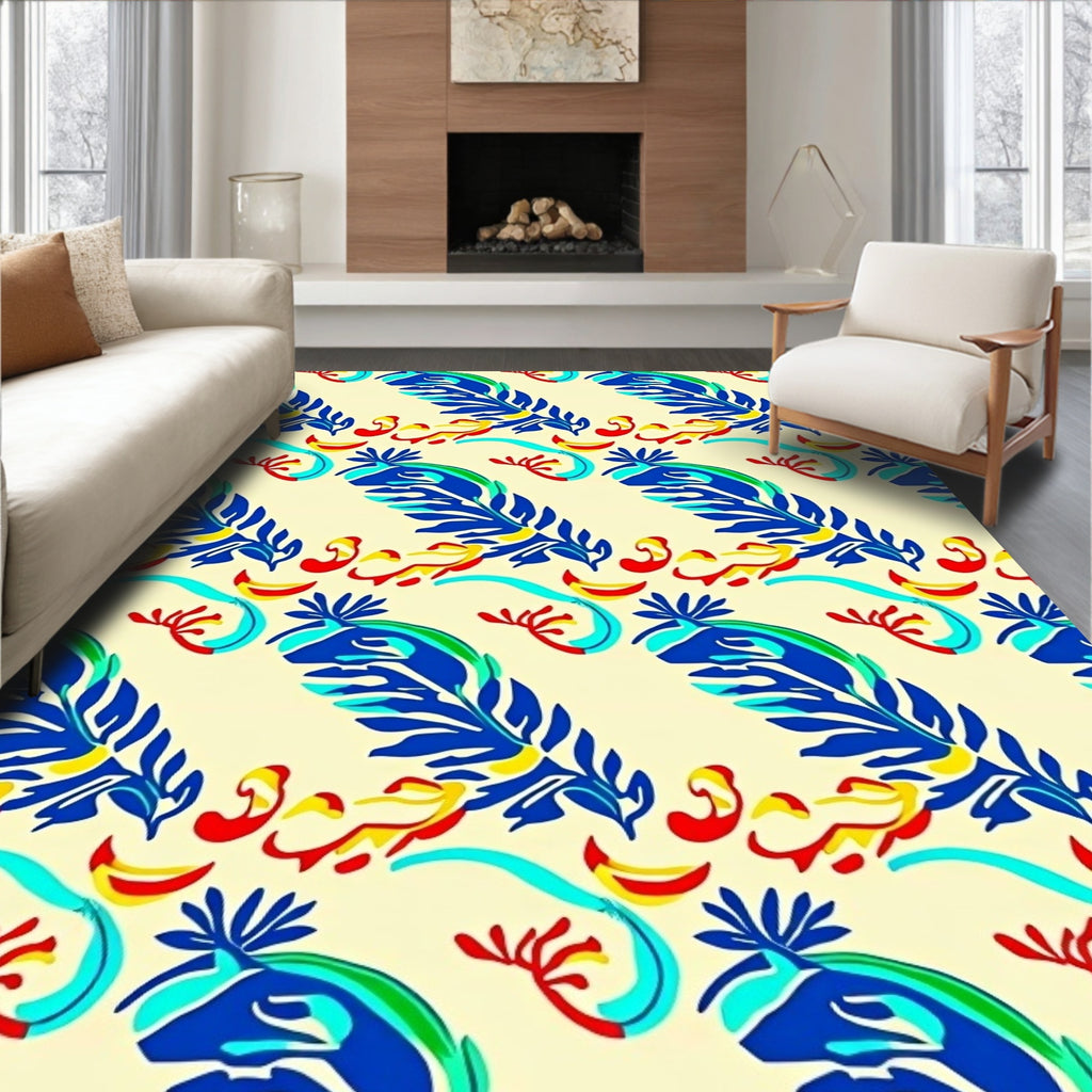 Vibrant Blue Leafy Swirls Rug