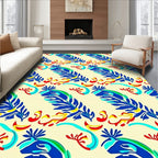 Vibrant Blue Leafy Swirls Rug