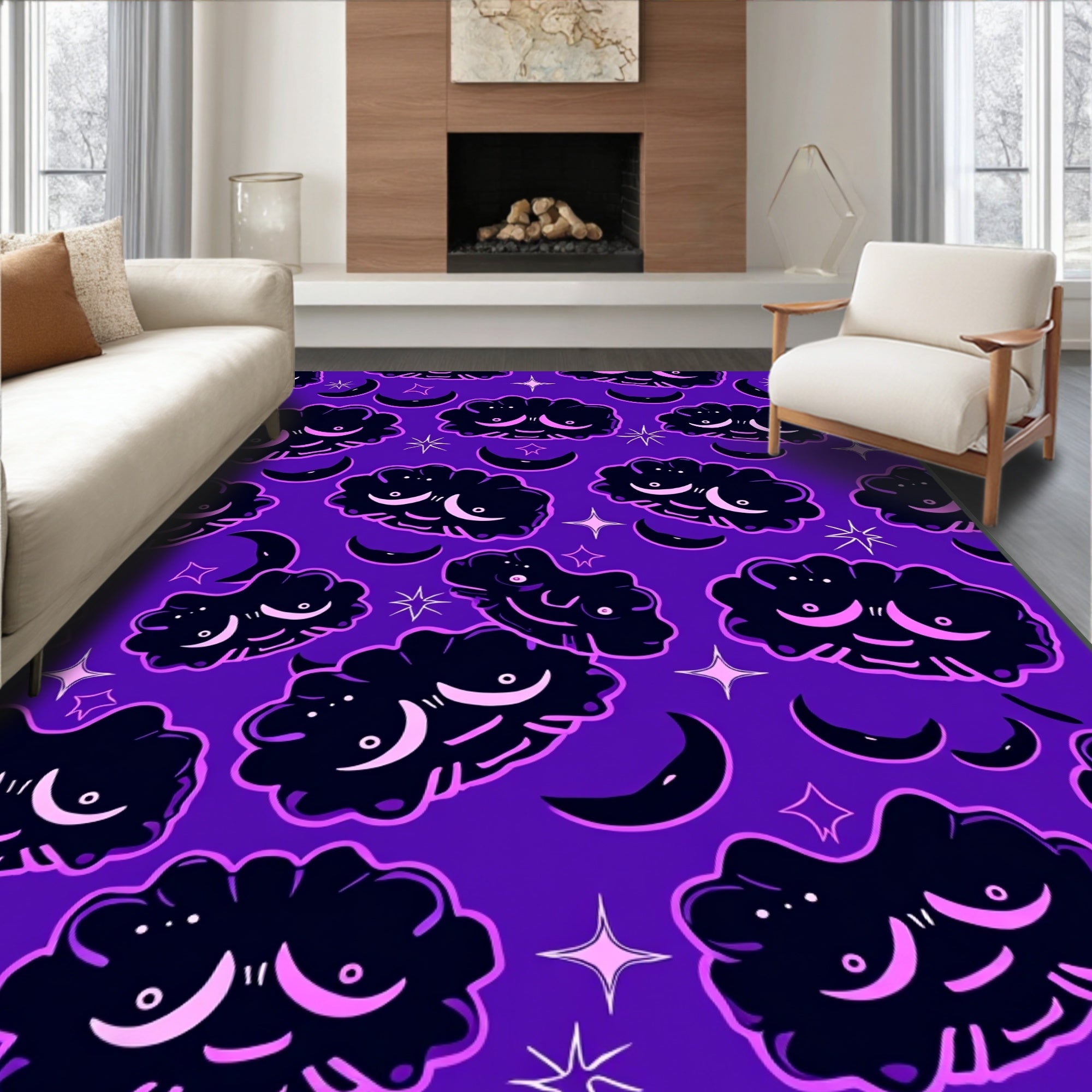 Dark Clouds Moon Stars Purple Rug