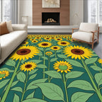 Golden Sunflowers Covering Teal Field Rug