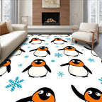 Whimsical Penguin Snowflakes White Background Rug