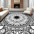 Black White Mandala Radial Floral Rug