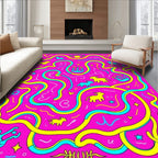 Playful Pink Yellow Blue Animal Maze Rug