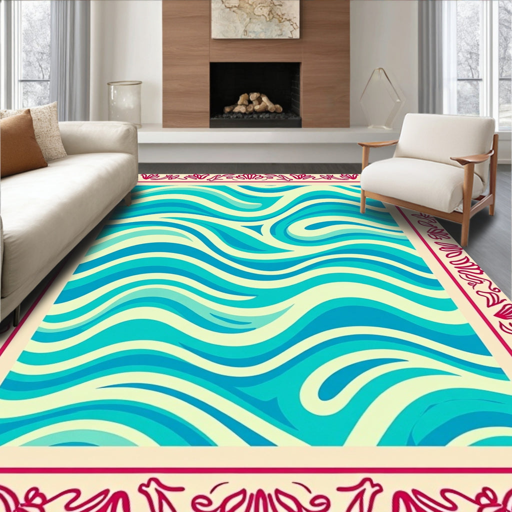 Turquoise Aqua Swirl Border Rug