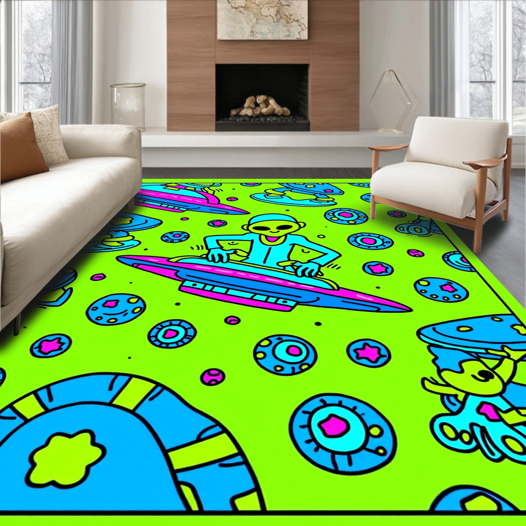 Alien Groovy Spacecraft Neon Explosion Rug