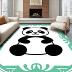 Cute Black and White Panda Mint Border Rug