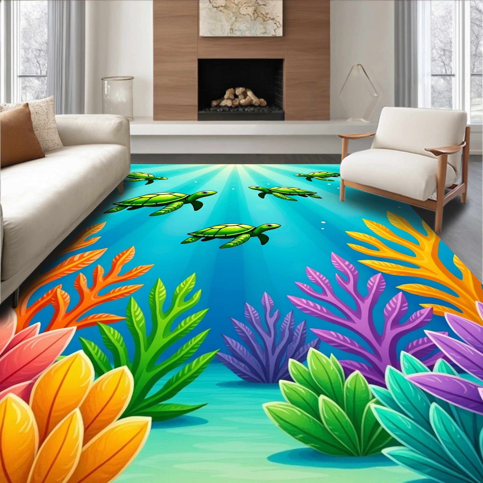 Oceanic Green Turtles Underwater Kingdom Rug