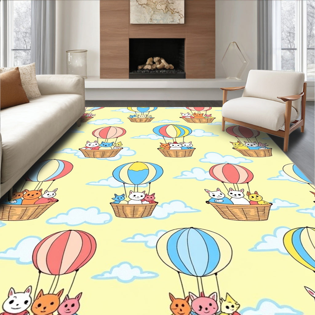 Cute Cats Hot Air Balloon Adventure Rug