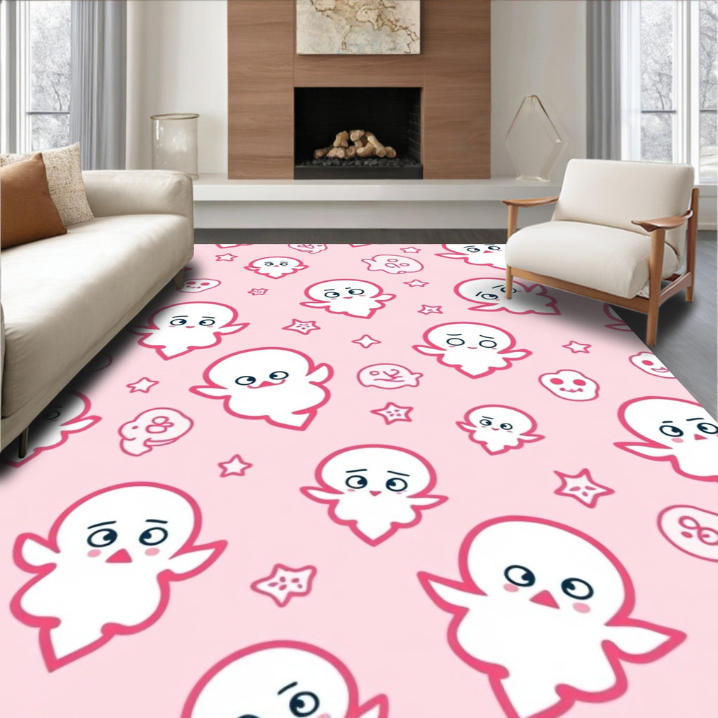 Cute Pink Ghost Star Pattern Rug