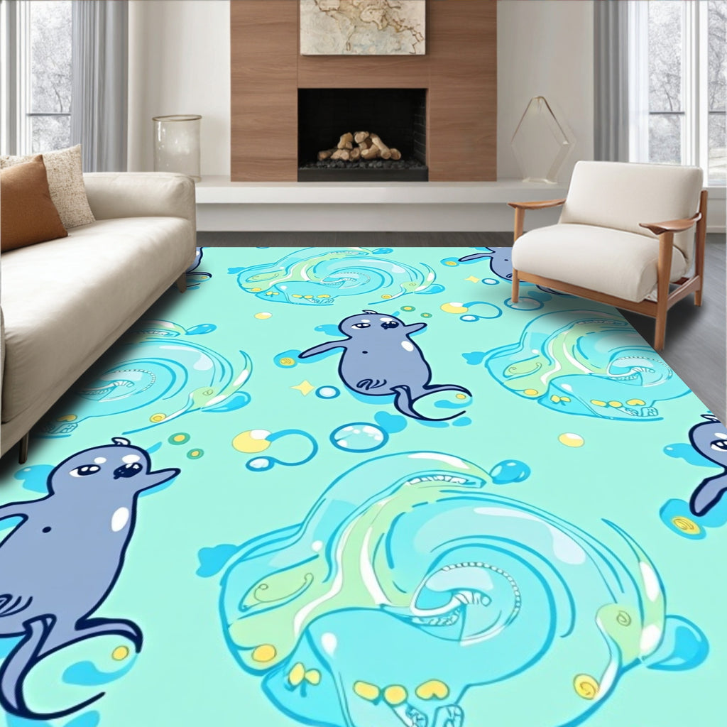 Cute Grey Seals Playful Bubbles Rug