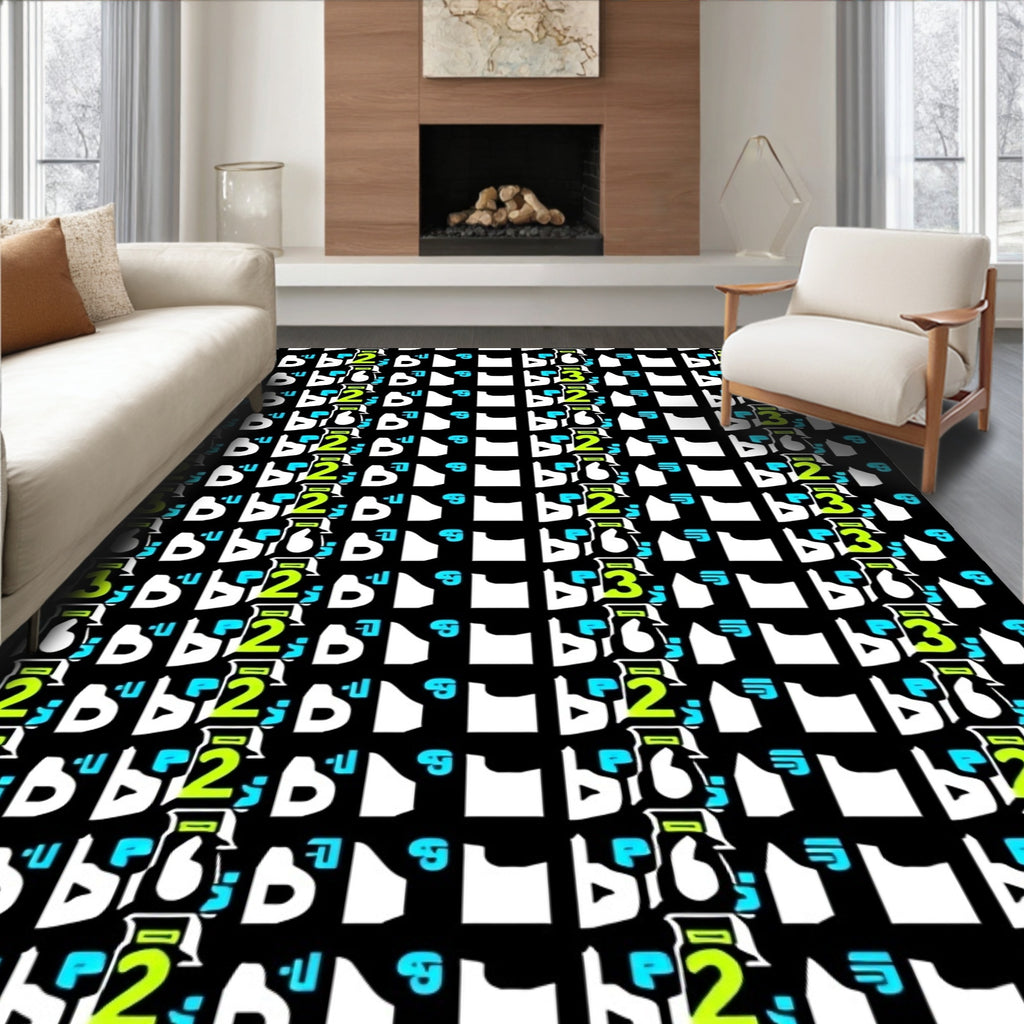 Bold Neon Geometric Alphabet Collage Rug