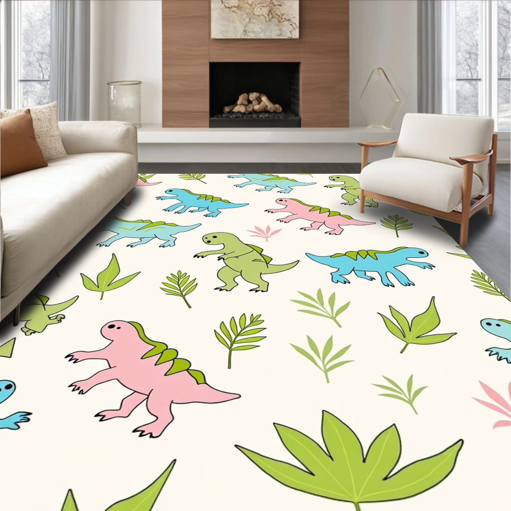 Playful Dinosaur Leafy Pastel Trio Rug