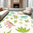 Playful Dinosaur Leafy Pastel Trio Rug