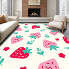 Sweet Red Pink Strawberry Foliage Sprigs Rug