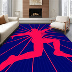 Crimson Leaping Athlete Blue Rays Rug
