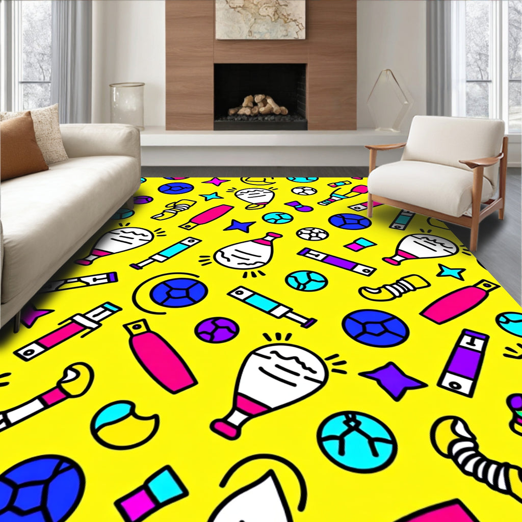 Bold Graphic Whimsical Retro Icons Rug