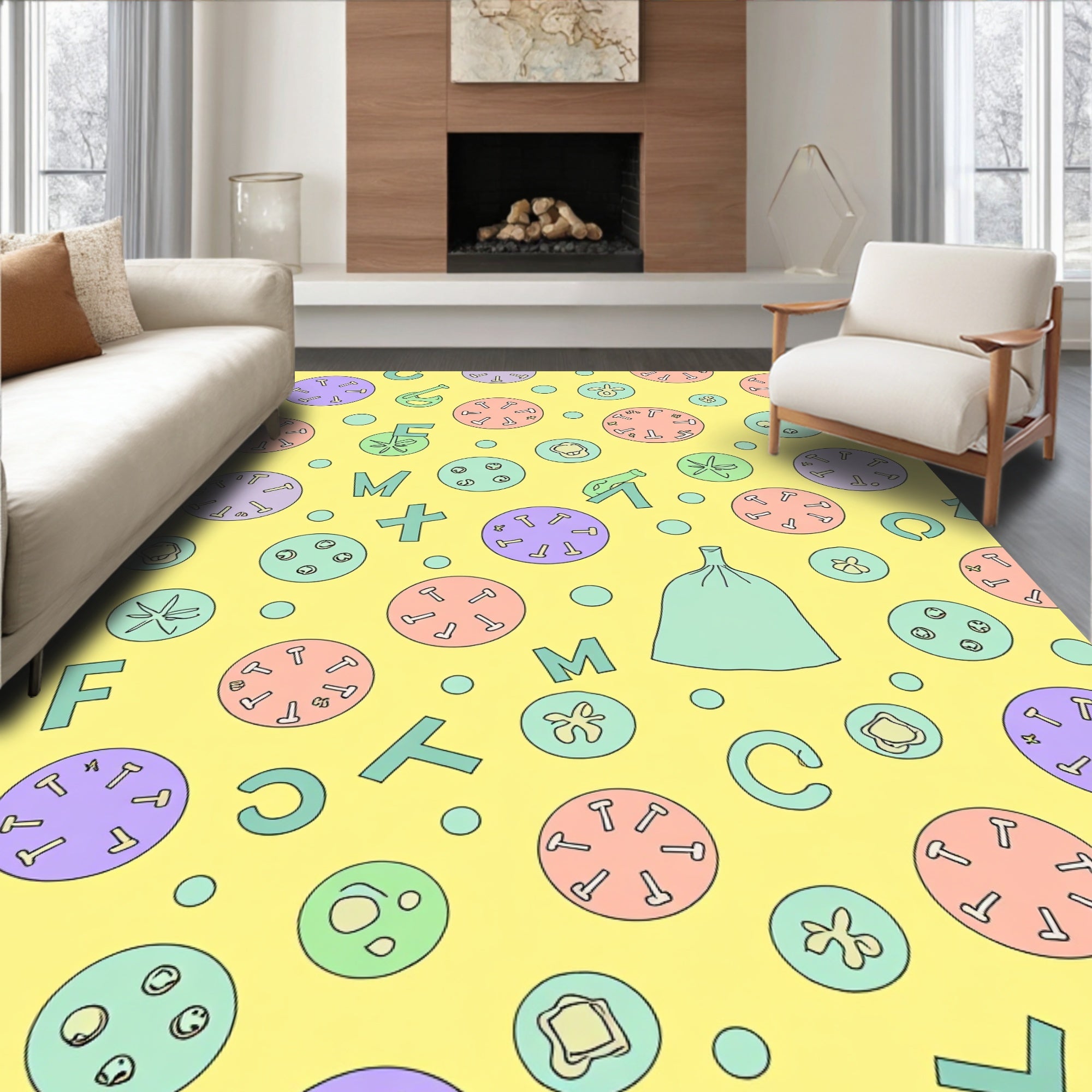 Whimsical Pastel Circus Tents Letters Rug