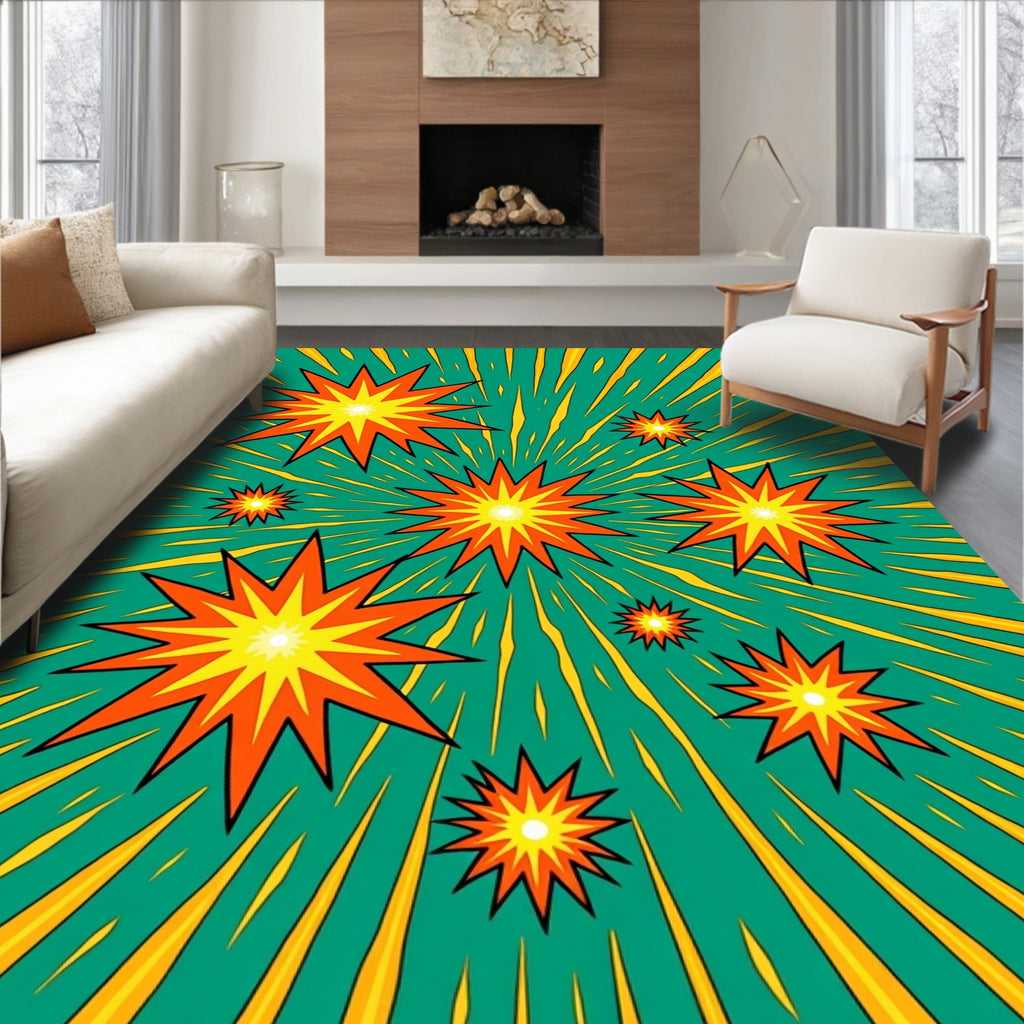 Explosive Teal Orange Starburst Collage Rug