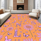 Groovy Orange Floral Butterfly Alphabet Rug