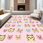 Kawaii Kitty Faces Pink Yellow Blue Rug