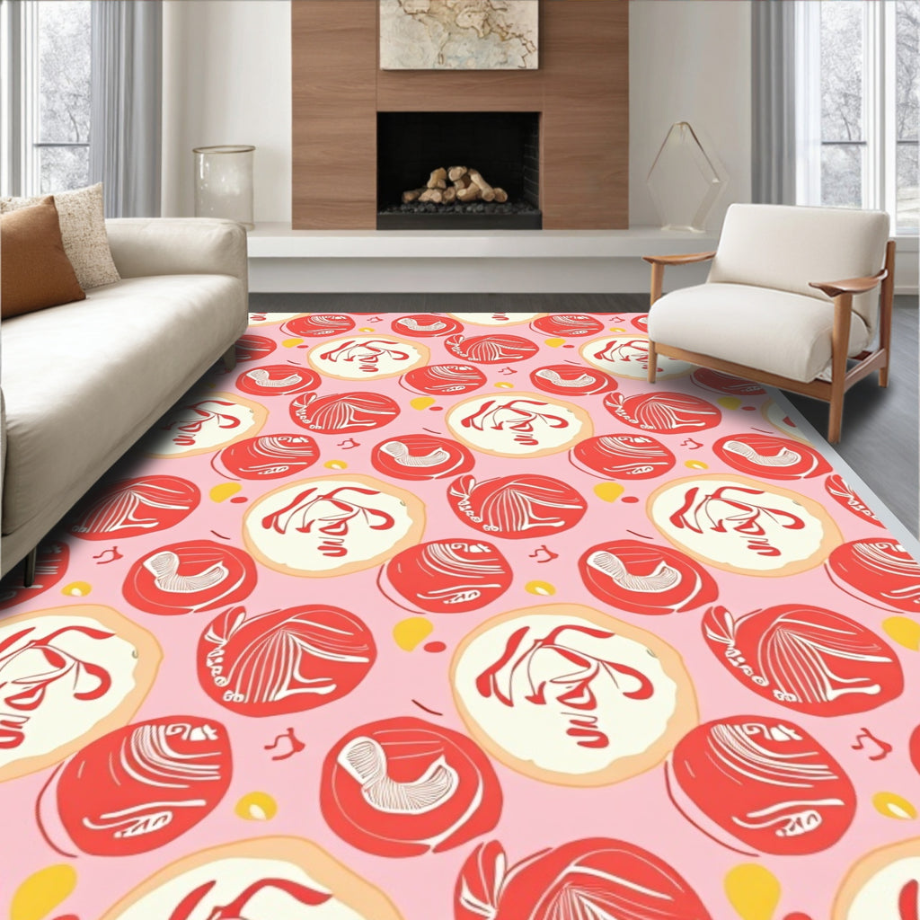 Playful Coral Swirls on Pink Background Rug