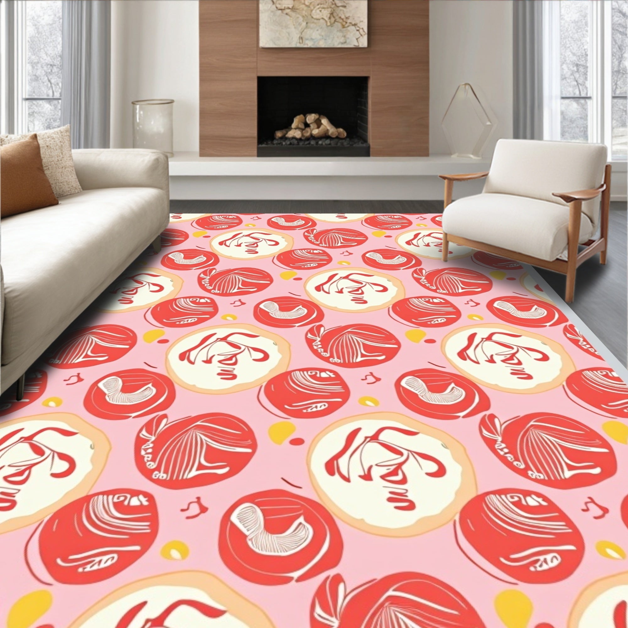 Playful Coral Swirls on Pink Background Rug