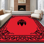 Crimson Red Tribal Frame With Black Emblem Rug
