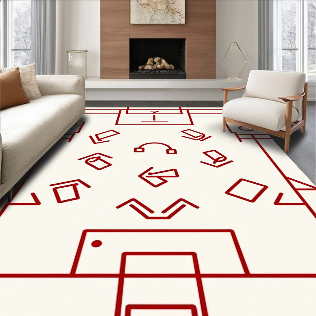 Crimson Geometric Symbol Scatter Rug