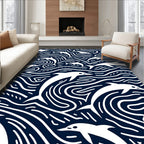 Playful White Dolphins Navy Swirls Rug
