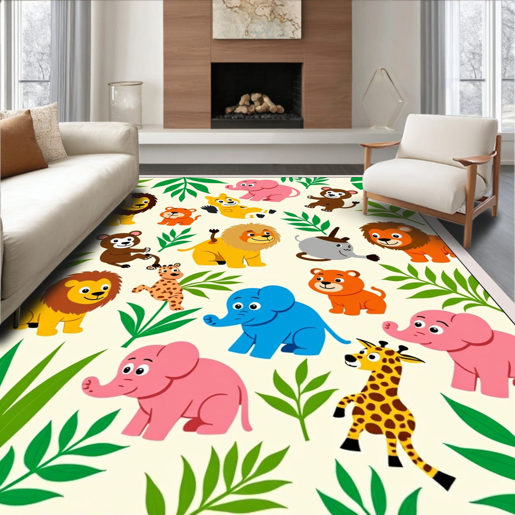 Jungle Safari Animals Playful Arrangement Rug
